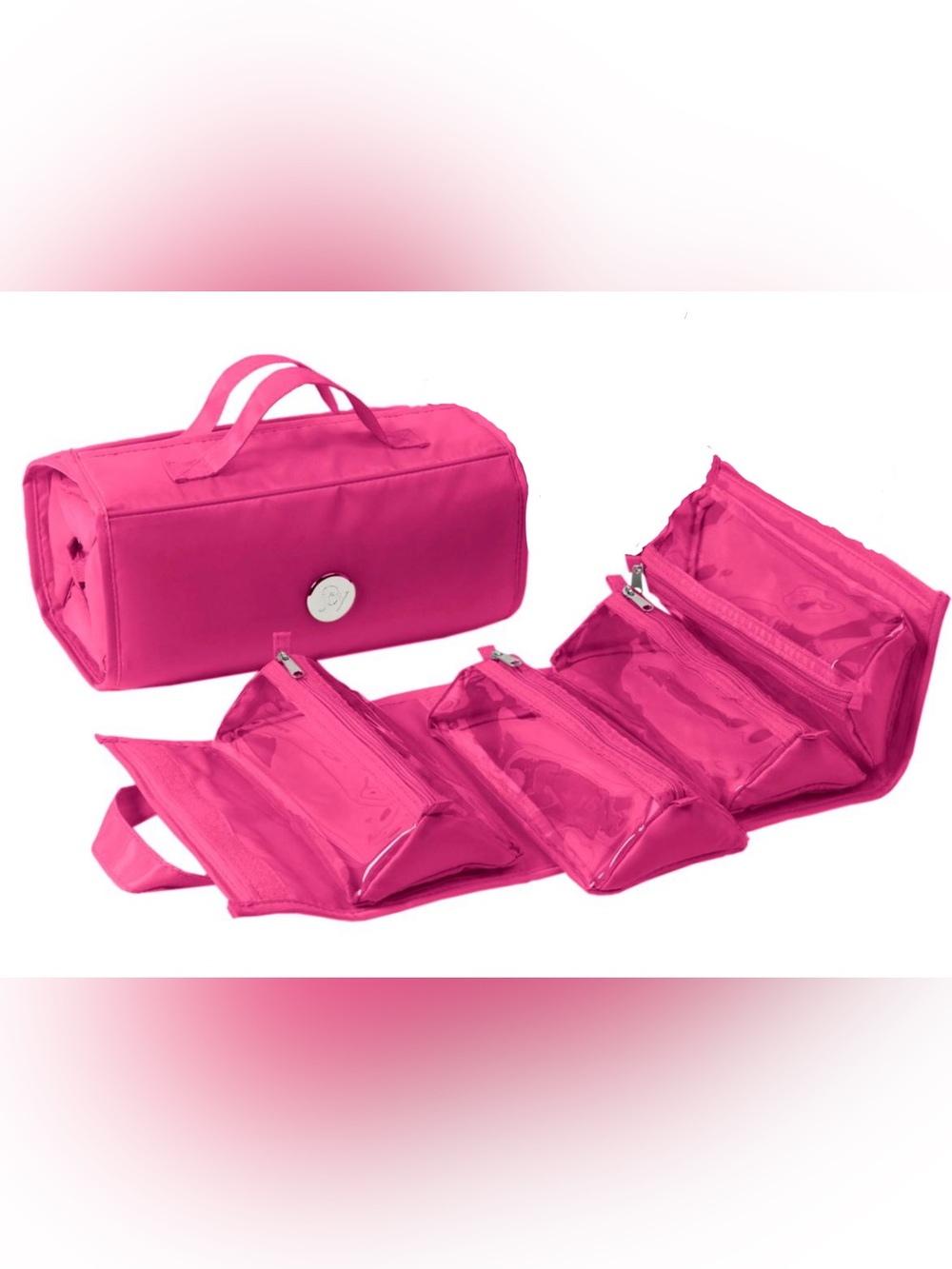 NWOT Joy Mangano Better Beauty Case, hot pink, roll-up travel toiletry organizer